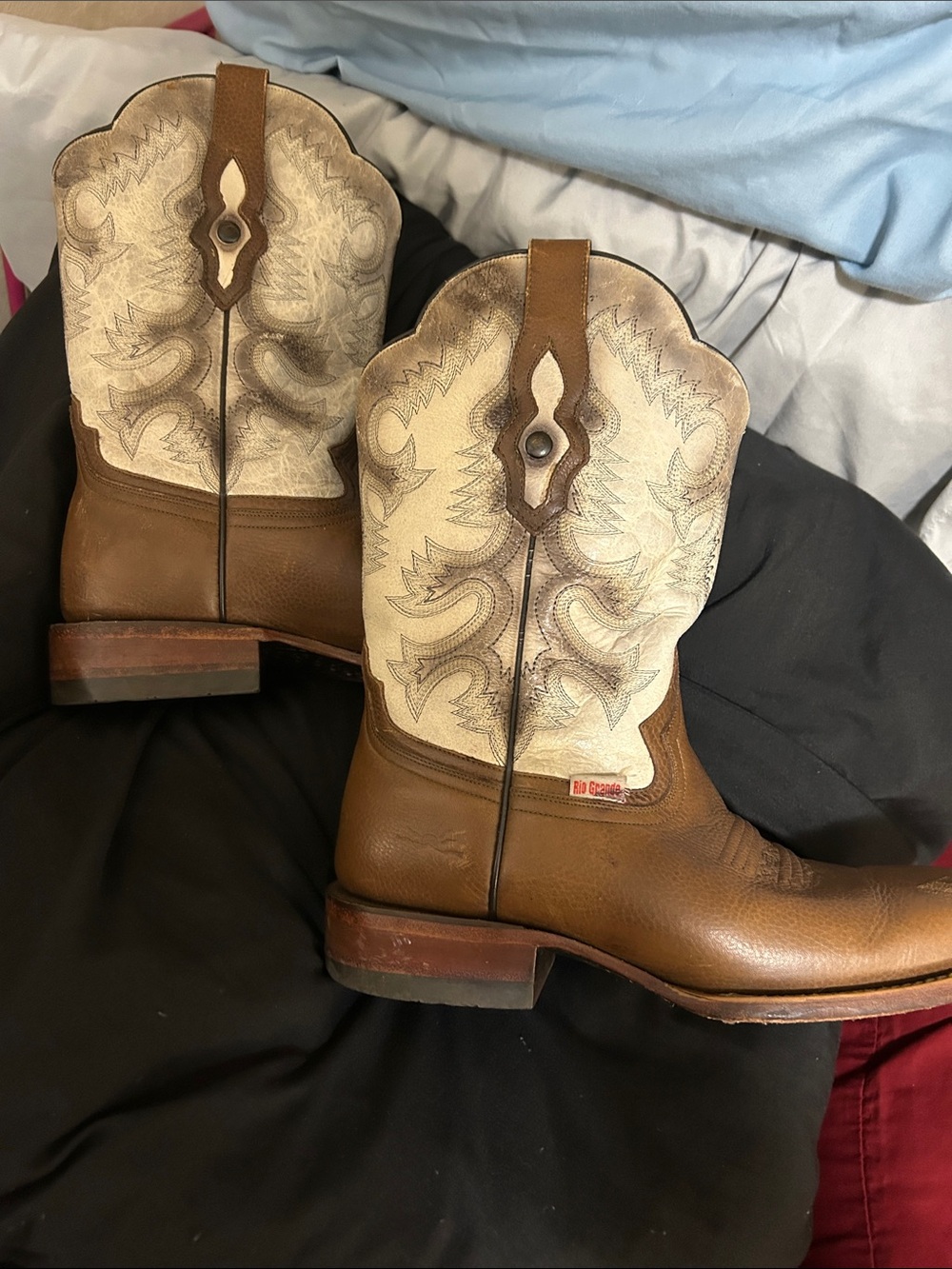 Rio Grande Rust Brown and Cream Western Cowboy Boots